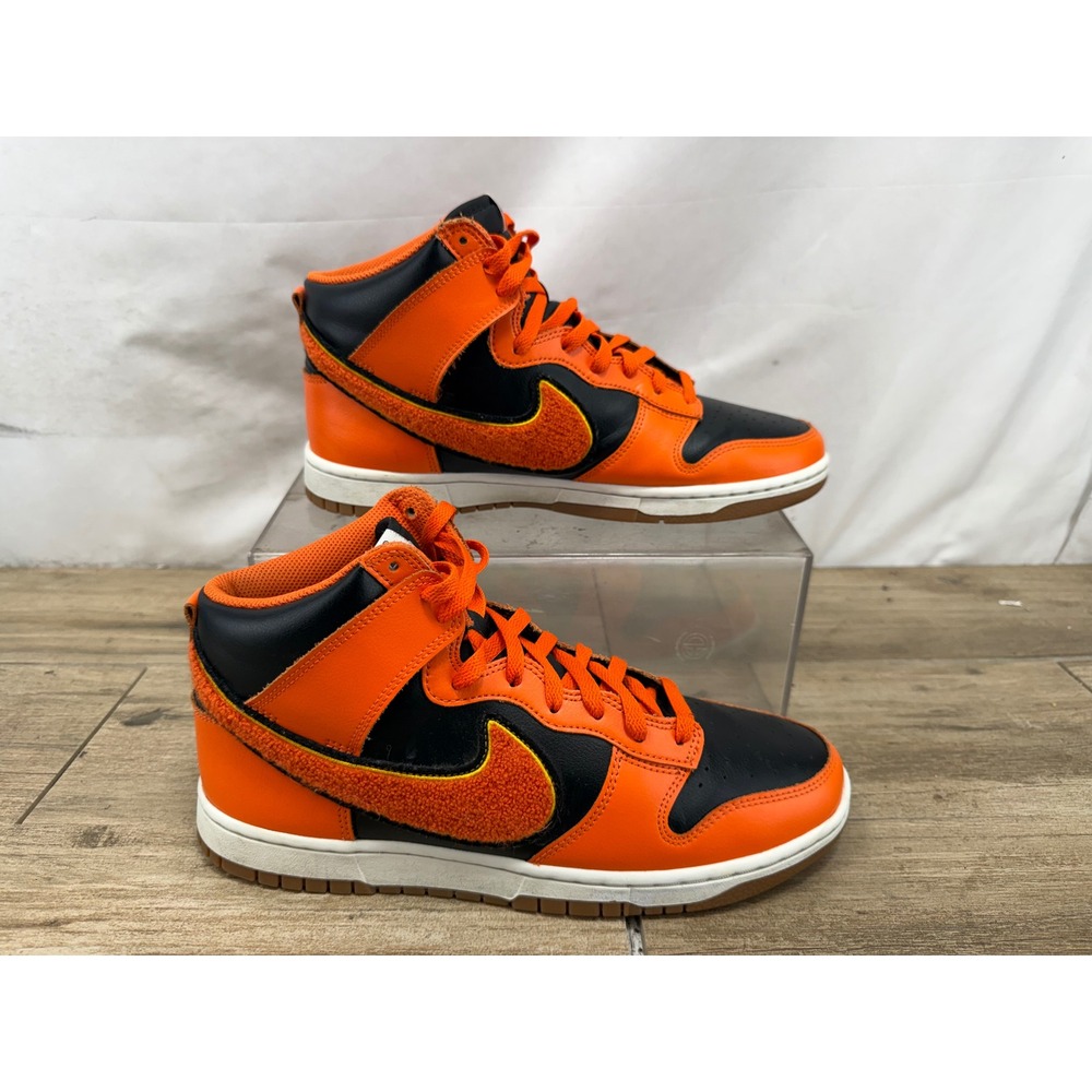 Nike Dunk High Retro SE Chenille Swoosh Safety Orange Black DR8805-001 Mens 10